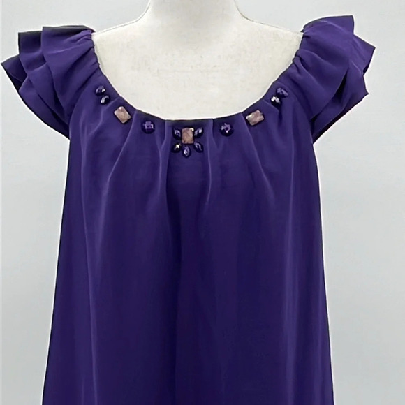 Dress Barn Embellished & Layered Cap Sleeve Shift Dress in Purple - Size 14 - Picture 2 of 7